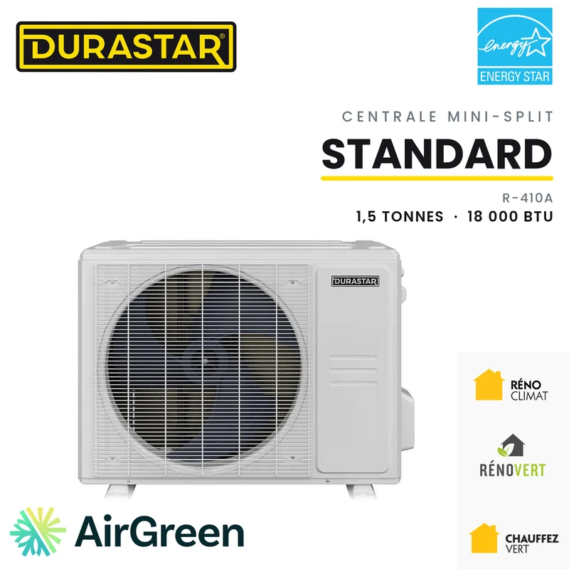Thermopompe Centrale Mini-Split DURASTAR Standard | 1.5 Tonnes - 18000 BTU - R410A