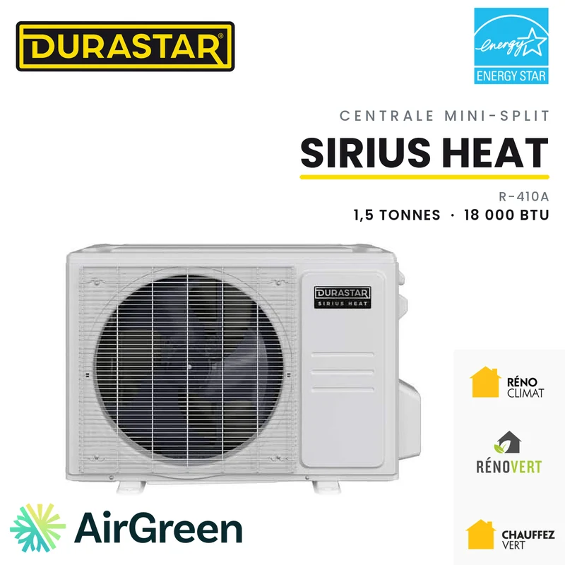 Thermopompe Centrale Mini-Split DURASTAR Sirius Heat | 1.5 Tonnes - 18000 BTU - R410A