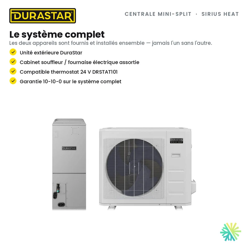 Thermopompe Centrale Mini-Split DURASTAR Sirius Heat | 1.5 Tonnes - 18000 BTU - R410A