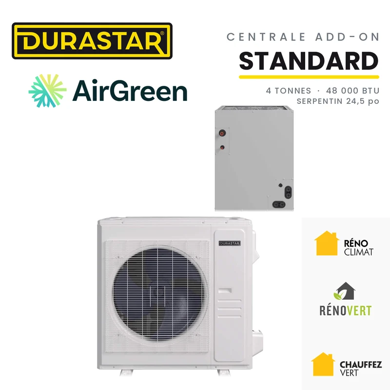 Thermopompe Centrale ADD-ON DURASTAR Standard | 4 Tonnes - 48000 BTU (Serpentin 24,5 po) - R454B