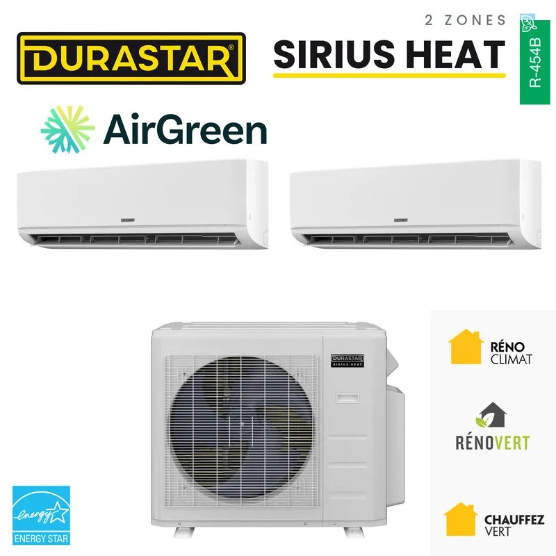 Thermopompe 2-Zones DURASTAR Sirius Heat | 18000 BTU - R454B