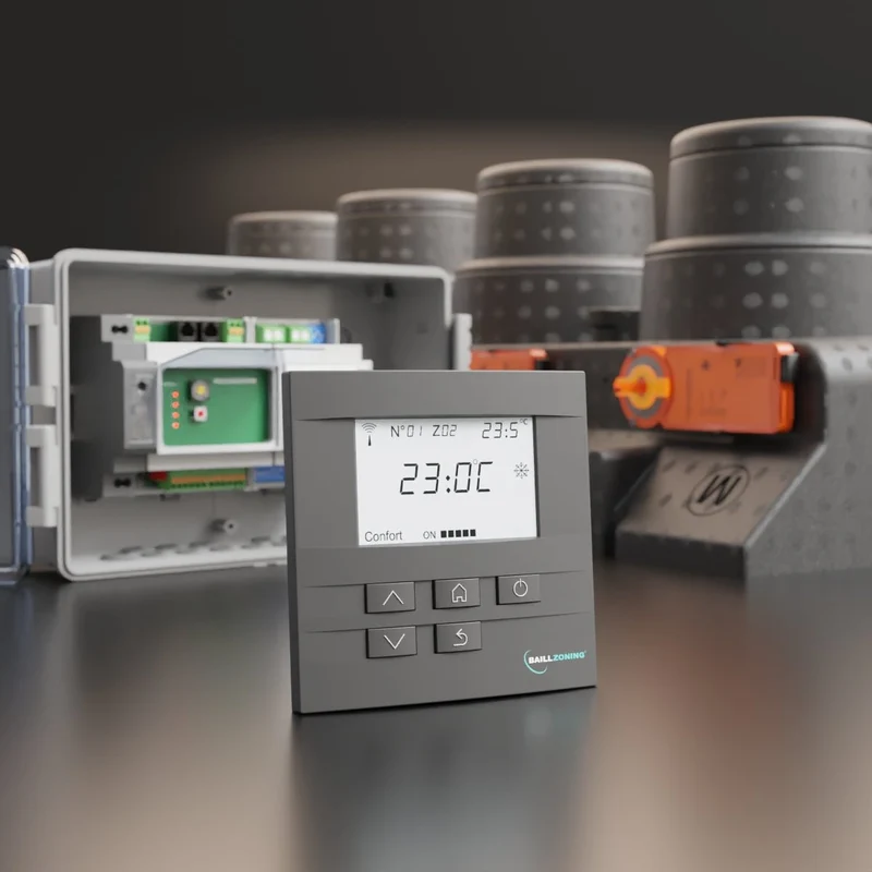 Pack de régulation BAILLZONING 2 zones - plénum 3XS, 2 servomoteurs - thermostats anthracite