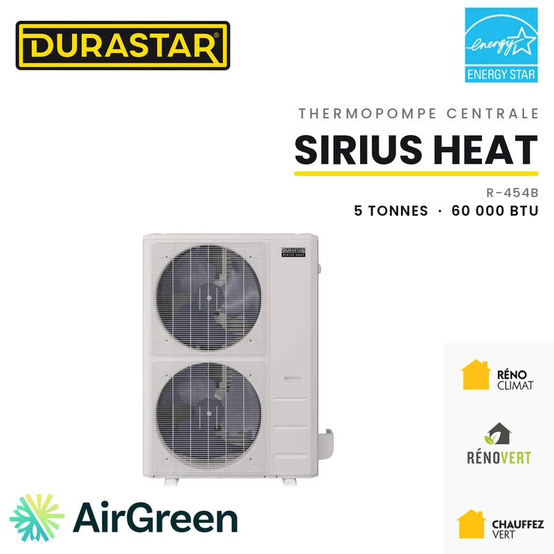 Thermopompe Centrale DURASTAR Sirius Heat | 5 Tonnes - 60000 BTU - R454B