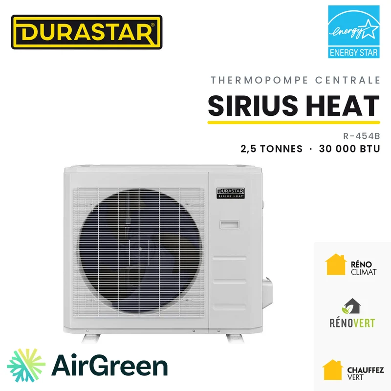 Thermopompe Centrale DURASTAR Sirius Heat | 2.5 Tonnes - 30000 BTU - R454B