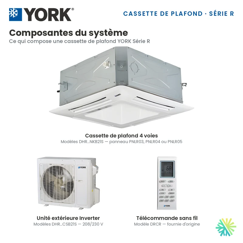 Cassette de plafond 4-Voies YORK Série R | 24000 BTU