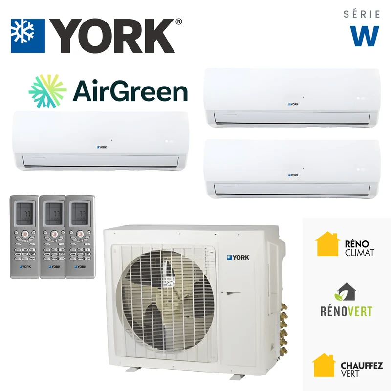 Thermopompe MultiZone 3-Têtes YORK Série W 22 SEER | 24000 BTU