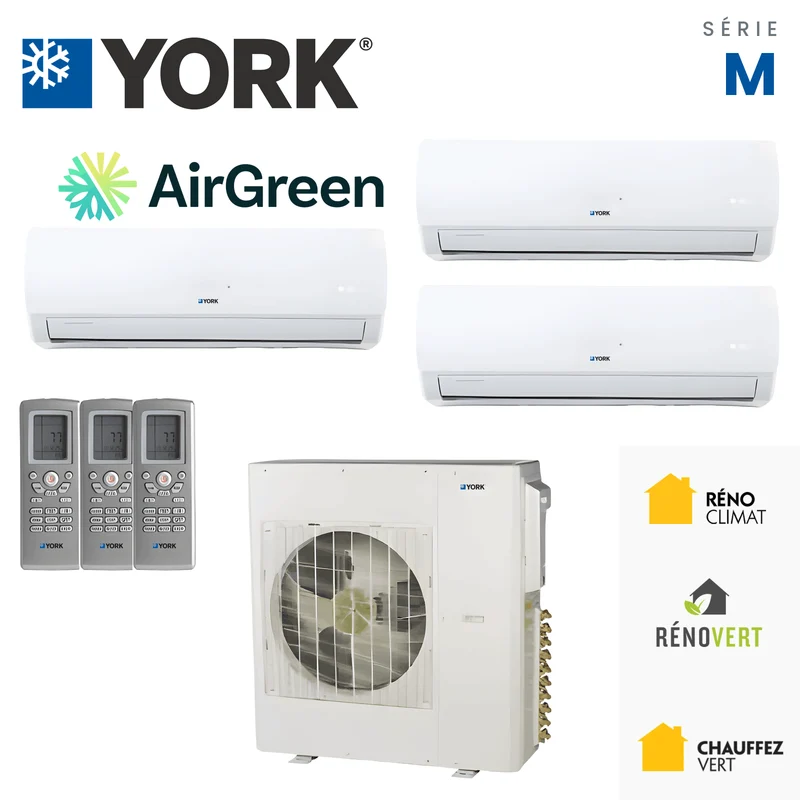 Climatiseur 3-Zones YORK Série M 16 SEER | 42000 BTU