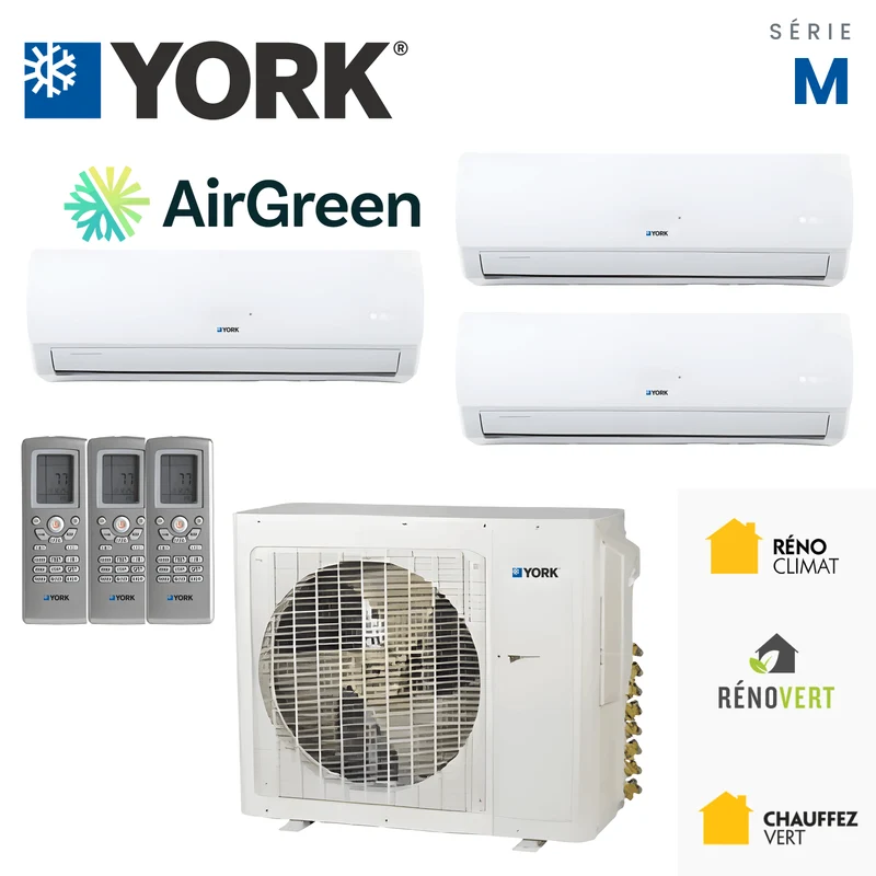 Climatiseur 3-Zones YORK Série M 16 SEER | 30000 BTU