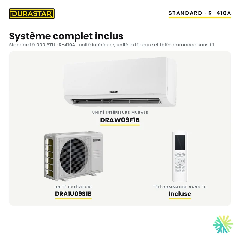 Thermopompe Murale DURASTAR Standard | 9000 BTU - R410A