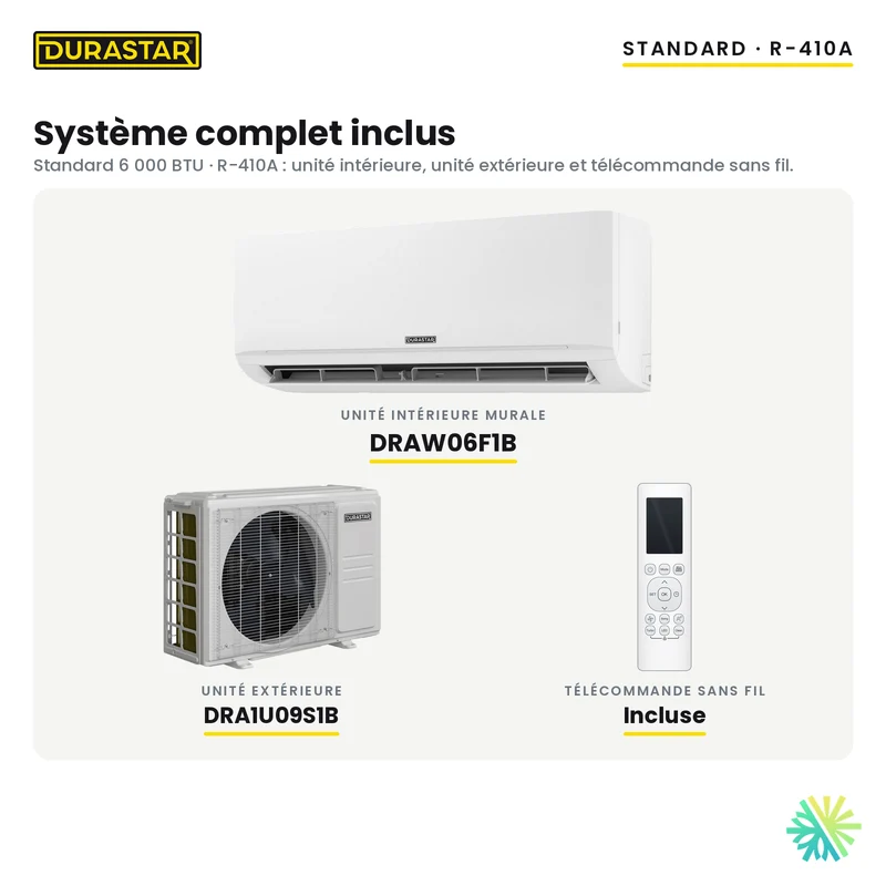 Thermopompe Murale DURASTAR Standard | 6000 BTU - R410A