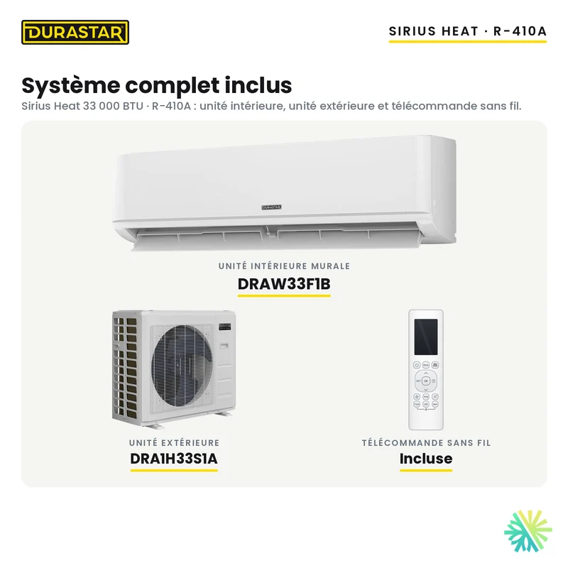 Thermopompe Murale DURASTAR Sirius Heat | 33000 BTU - R410A