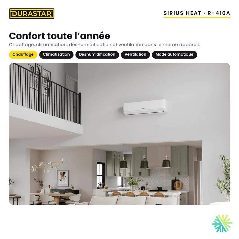 Thermopompe Murale DURASTAR Sirius Heat | 24000 BTU - R410A