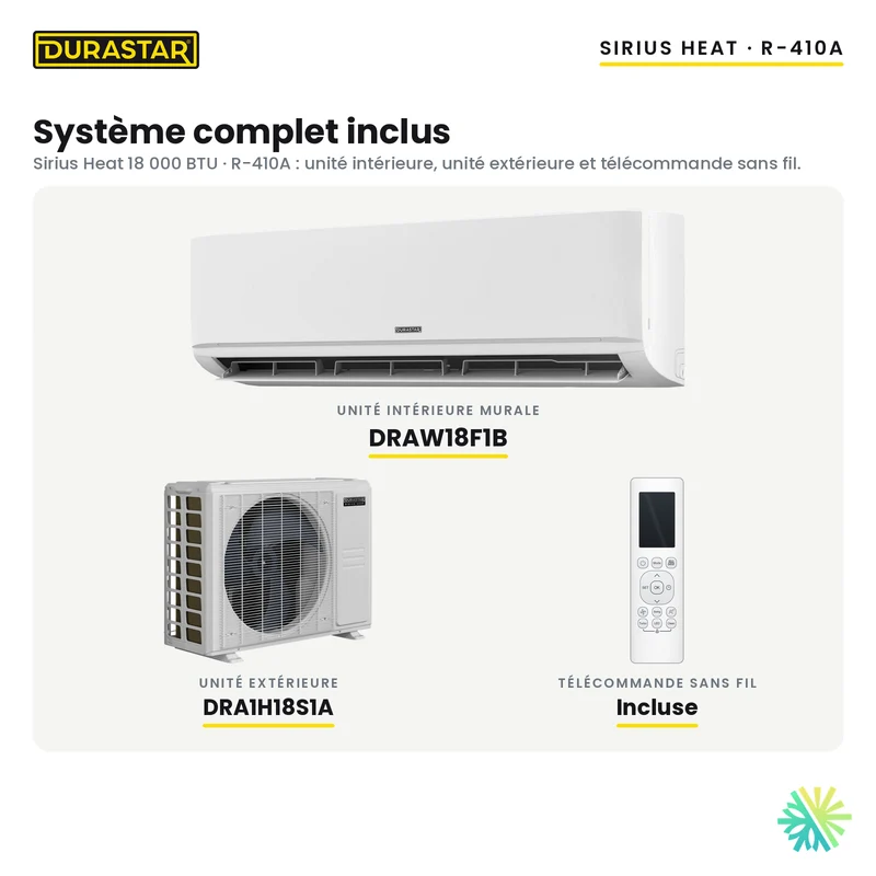 Thermopompe Murale DURASTAR Sirius Heat | 18000 BTU - R410A