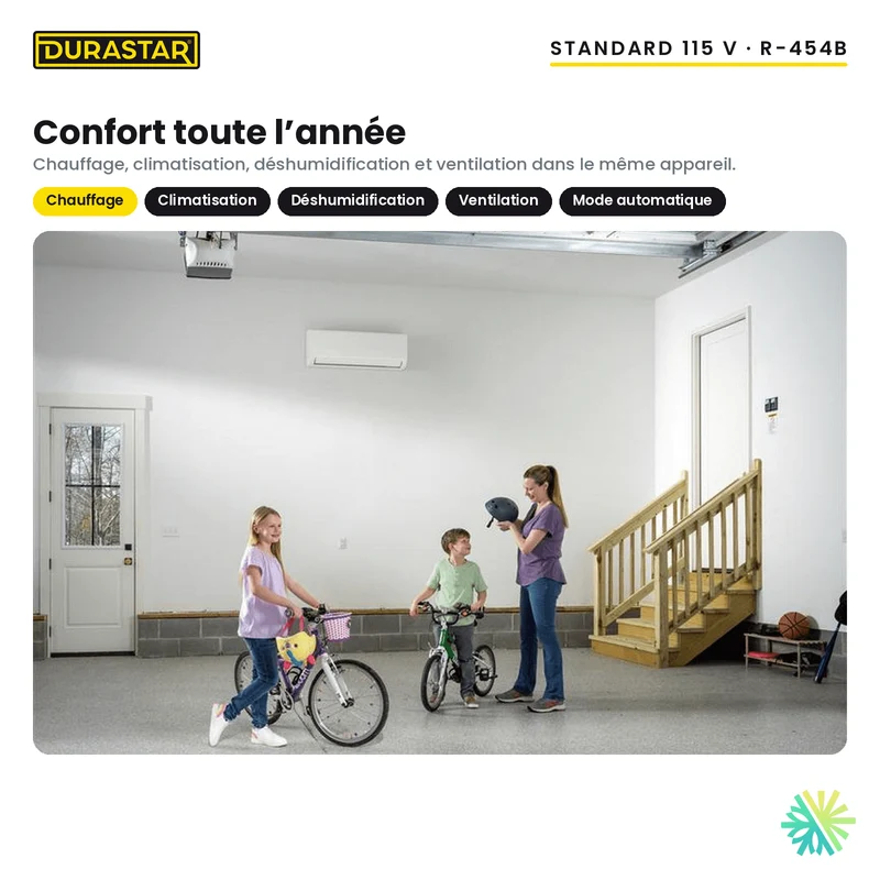 Thermopompe Murale DURASTAR Standard | 12000 BTU 115V - R454B