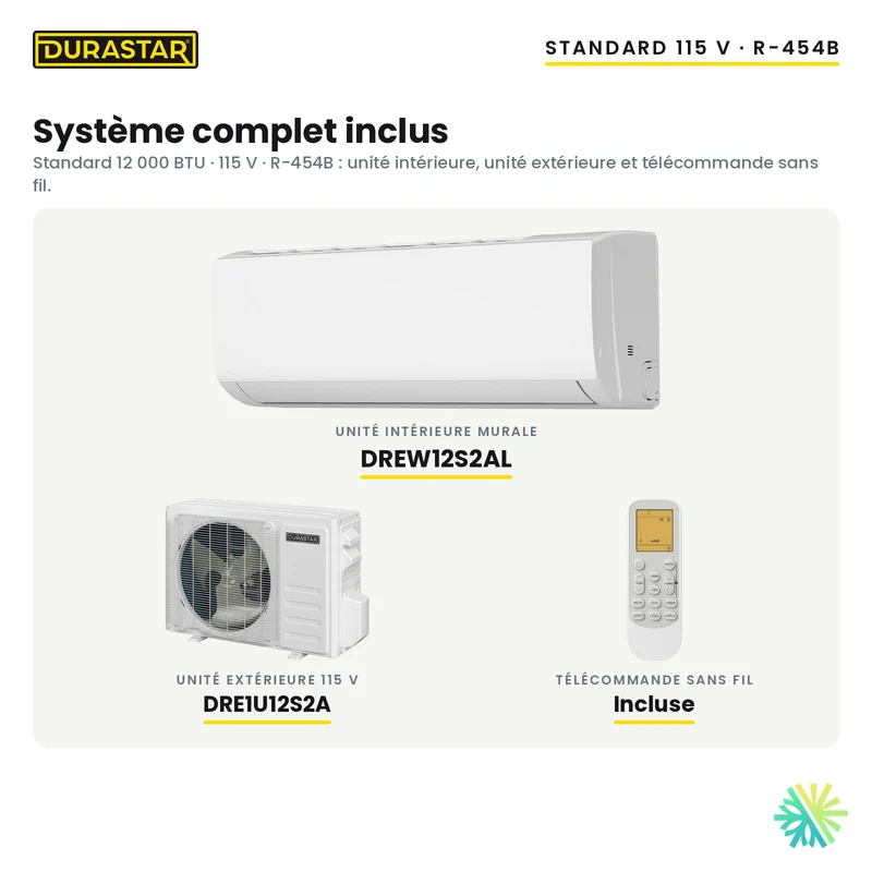 Thermopompe Murale DURASTAR Standard | 12000 BTU 115V - R454B
