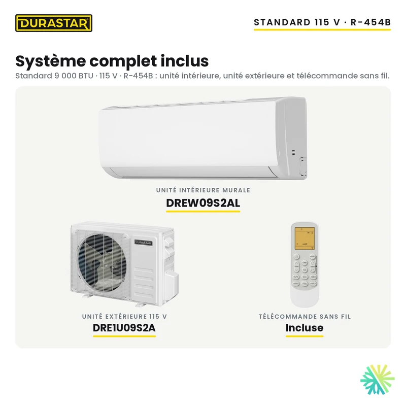 Thermopompe Murale DURASTAR Standard | 9000 BTU 115V - R454B