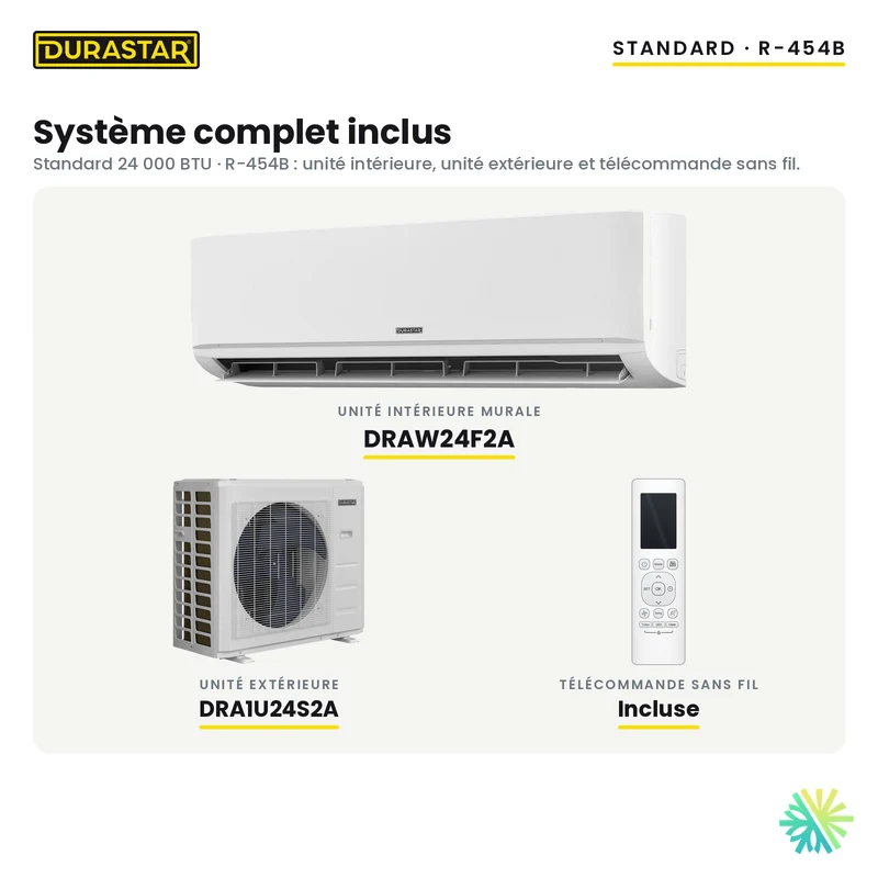 Thermopompe Murale DURASTAR Standard | 24000 BTU - R454B