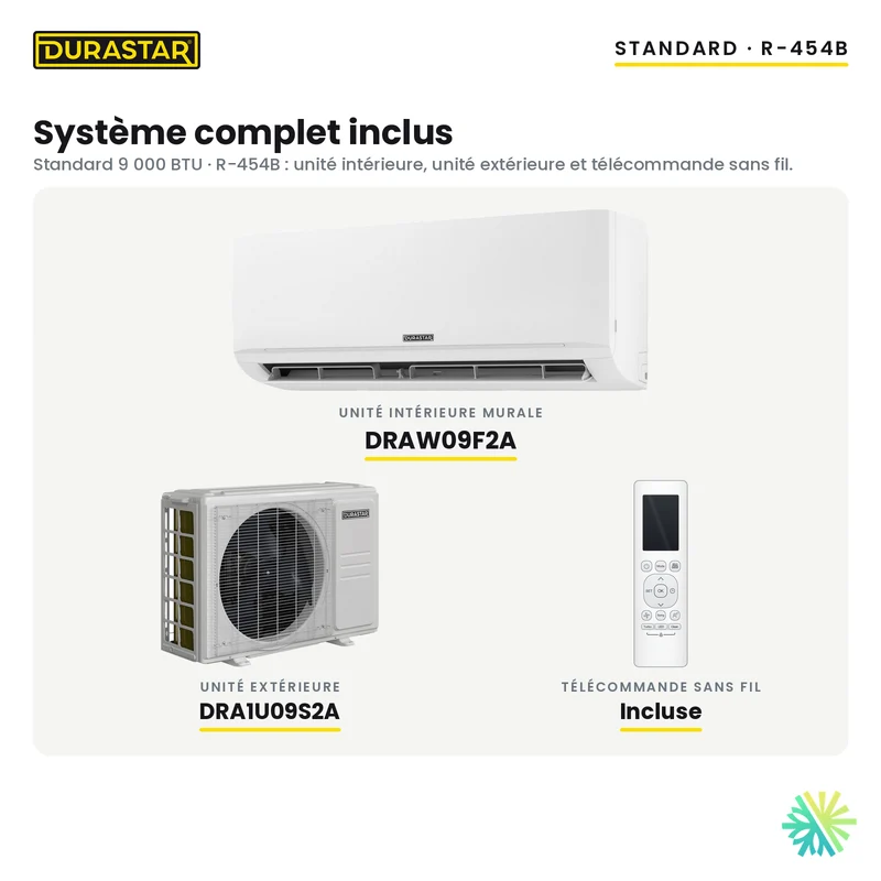 Thermopompe Murale DURASTAR Standard | 9000 BTU - R454B