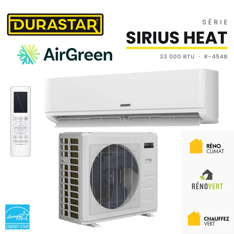 Thermopompe Murale DURASTAR Sirius Heat | 33000 BTU - R454B