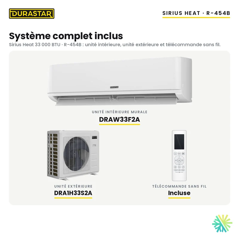Thermopompe Murale DURASTAR Sirius Heat | 33000 BTU - R454B