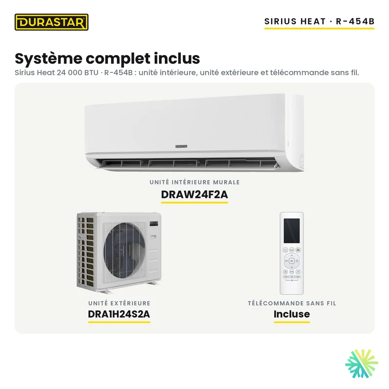 Thermopompe Murale DURASTAR Sirius Heat | 24000 BTU - R454B