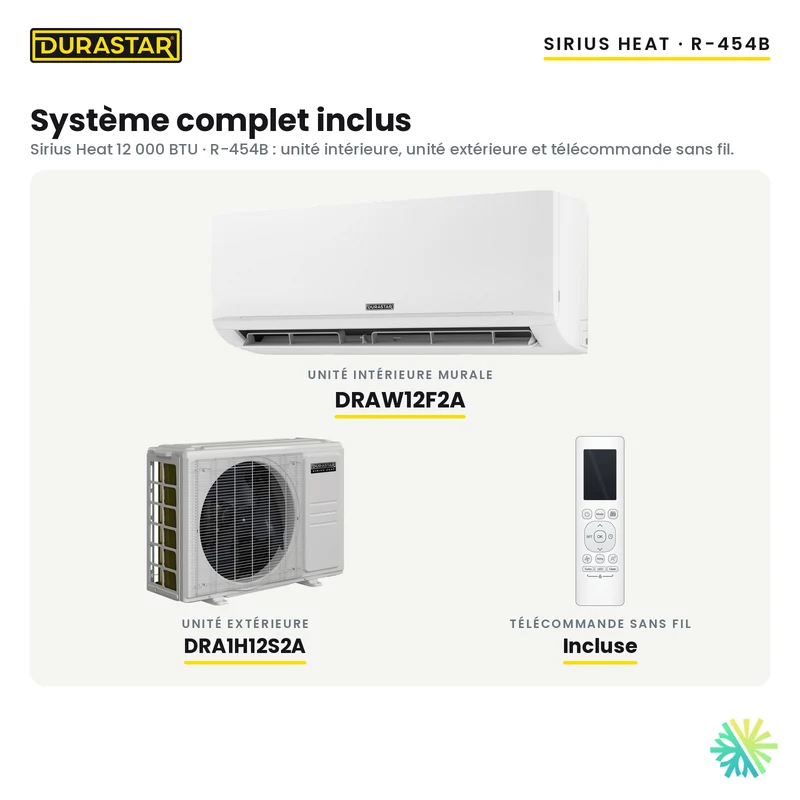 Thermopompe Murale DURASTAR Sirius Heat | 12000 BTU - R454B