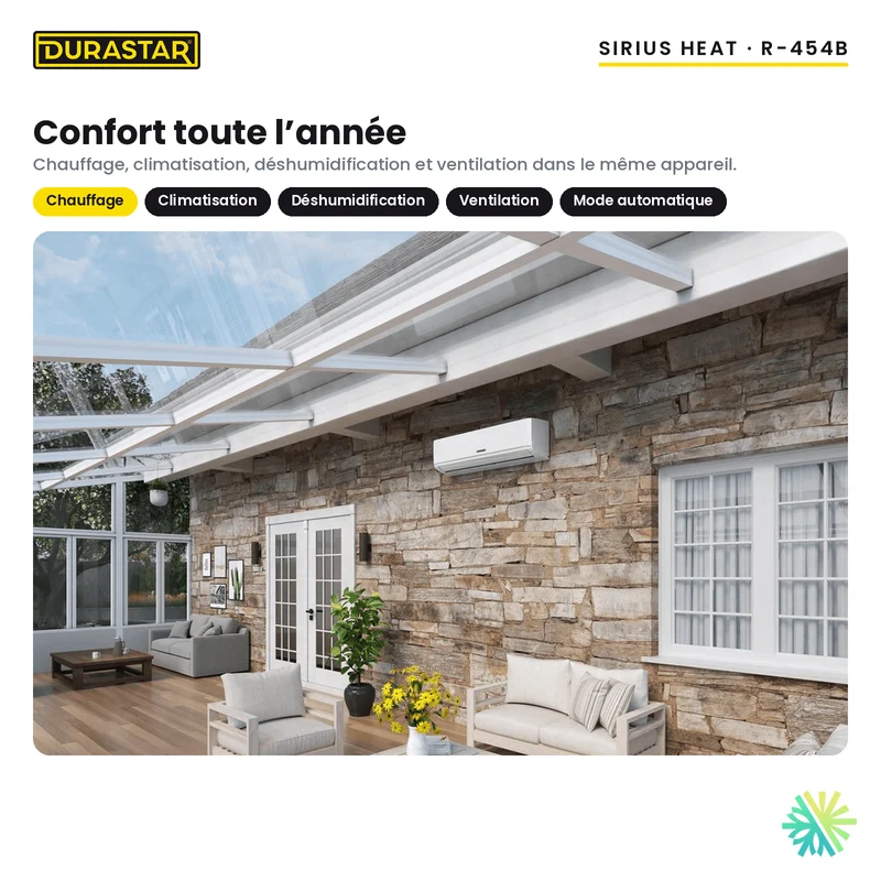 Thermopompe Murale DURASTAR Sirius Heat | 12000 BTU - R454B