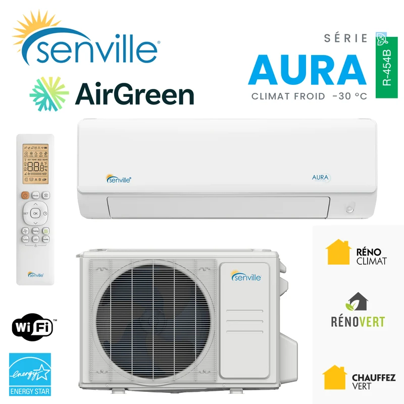 Thermopompe Murale SENVILLE AURA R454B | 18000 BTU | Montréal, Rive Sud & Nord