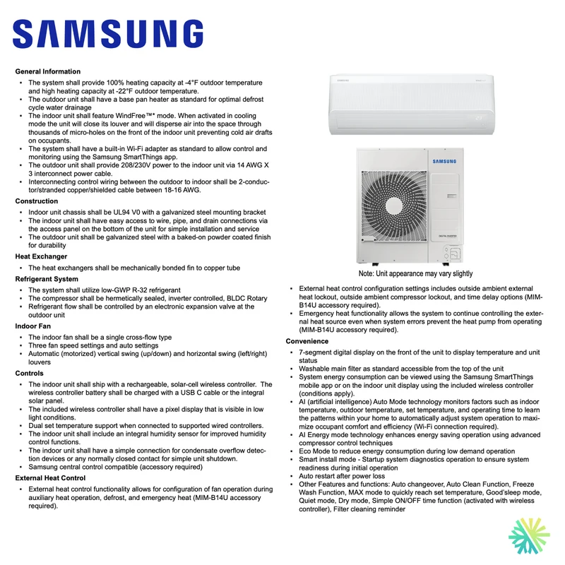 Thermopompe Murale SAMSUNG WindFree MaxHeat R32 -30°C | 24 000 BTU