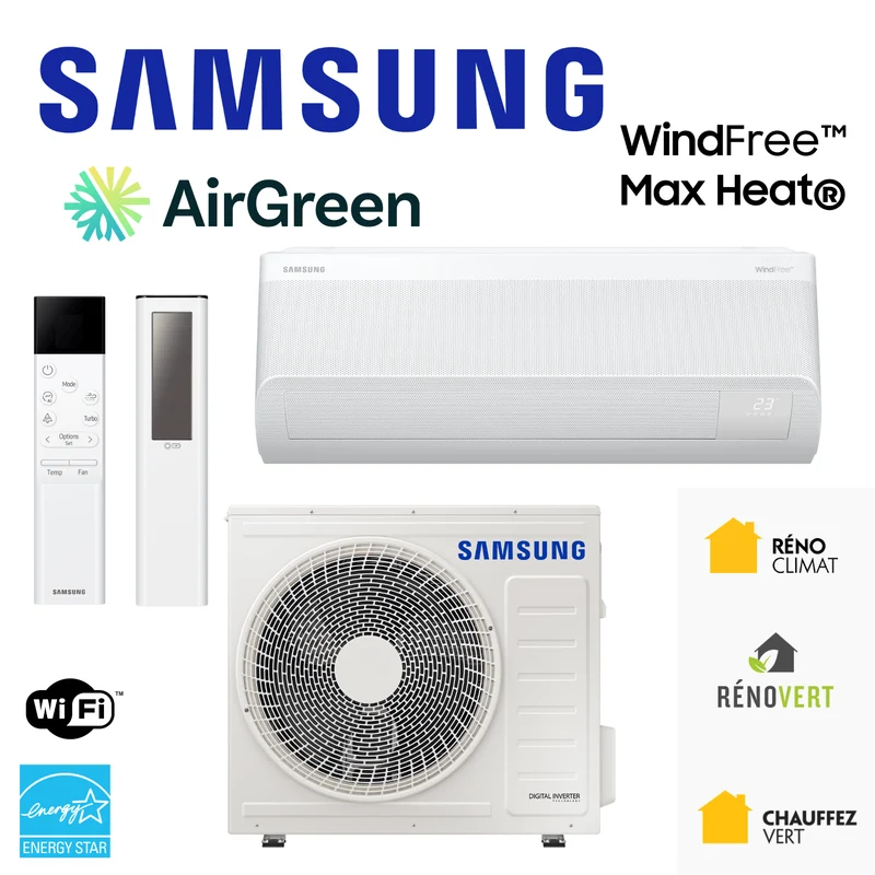 Thermopompe Murale SAMSUNG WindFree MaxHeat R32 -30°C | 12 000 BTU