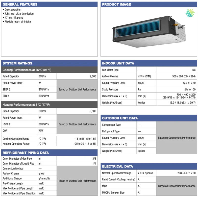Thermopompe Conduits Gainables FORESTAIR E24 | 9000 BTU | Montréal & Montérégie