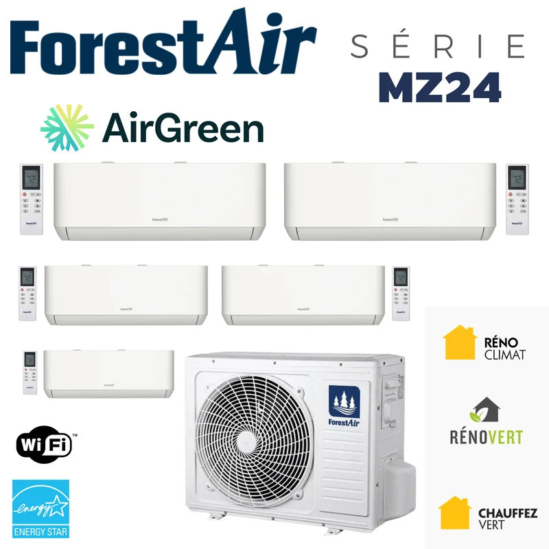 Thermopompe Murale 5-Zones FORESTAIR MZ R454B | Ext: 42000 BTU