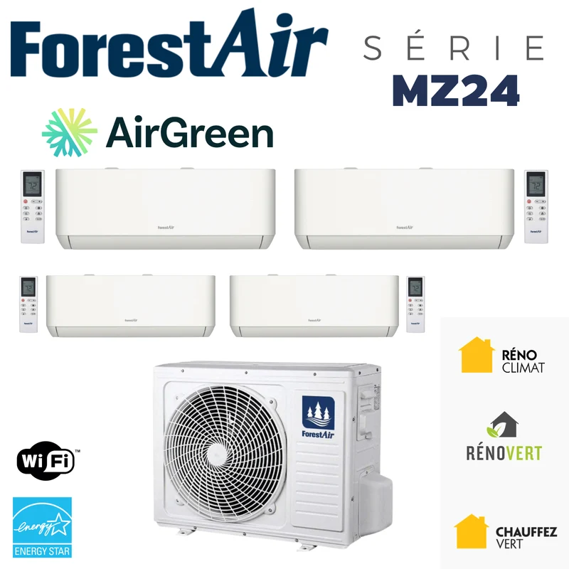 Thermopompe Murale 4-Zones FORESTAIR MZ R454B | Ext: 42000 BTU
