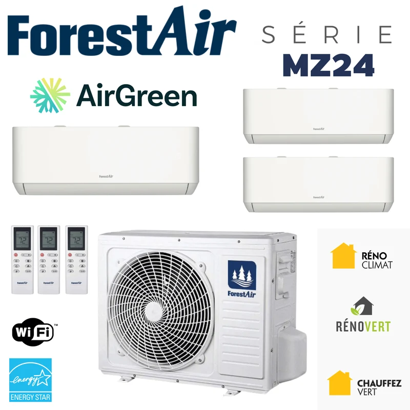 Thermopompe Murale 3-Zones FORESTAIR MZ R454B | Ext: 27000 BTU