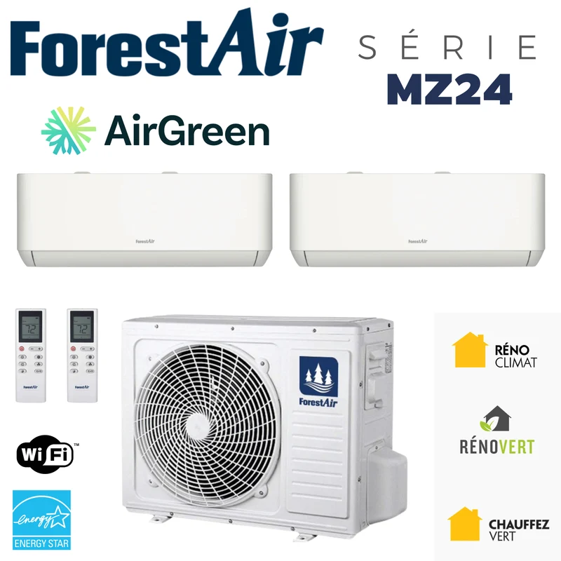 Thermopompe Murale 2-Zones FORESTAIR MZ R454B | Ext: 27000 BTU
