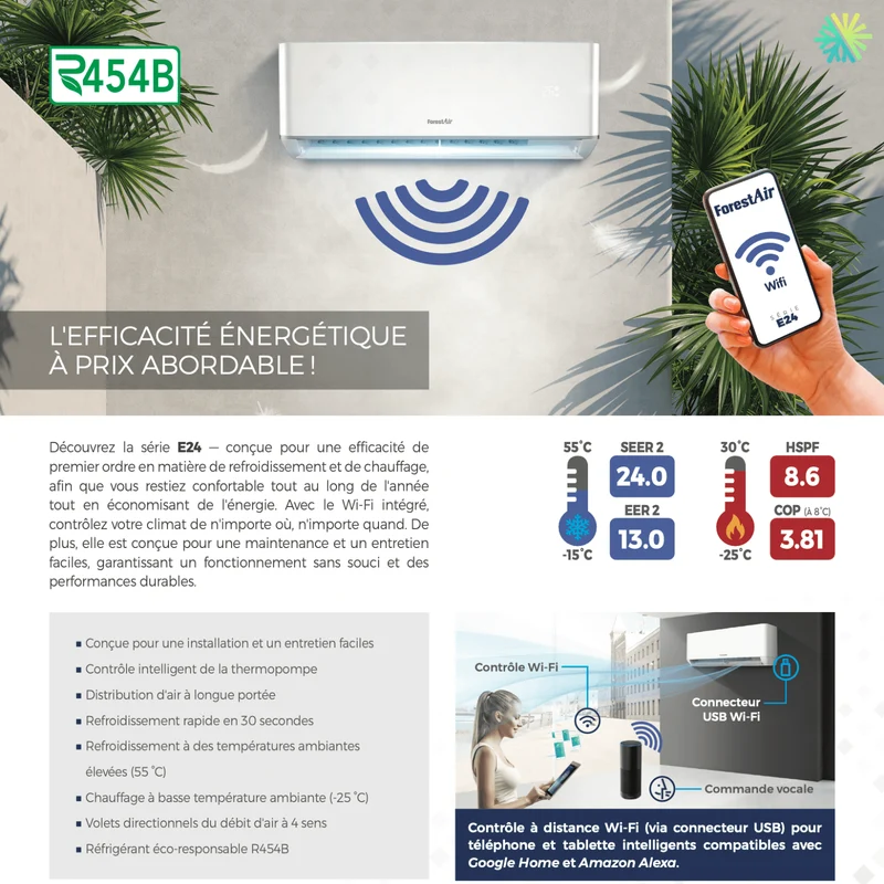 Thermopompe Murale ForestAir E24 R454B | 9 000 BTU - Grand Montréal