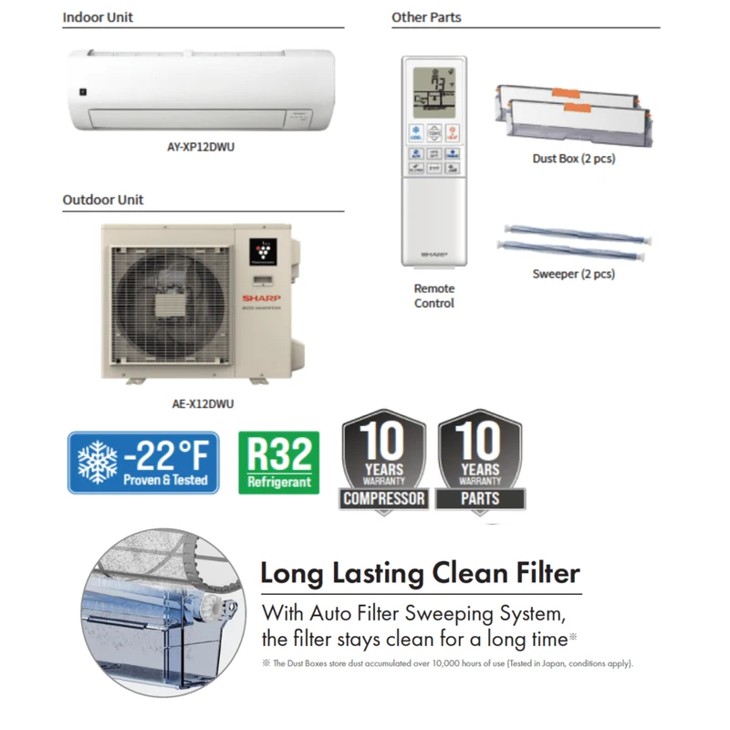 Thermopompe Murale SHARP FilterSweep | 12000 BTU | -30°C R32