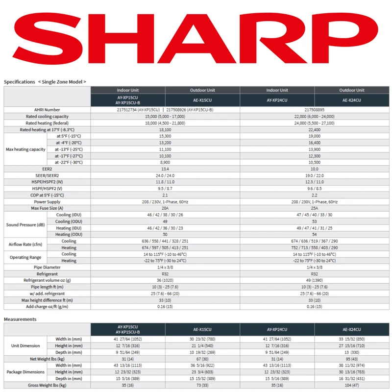 Thermopompe Murale SHARP CU | 15 000 BTU | R32 -30°C