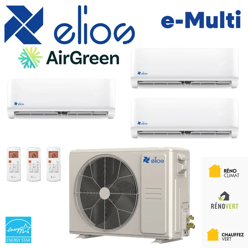 Thermopompe ELIOS E-MULTI 3 Têtes + 36000 BTU Compresseur | Laval