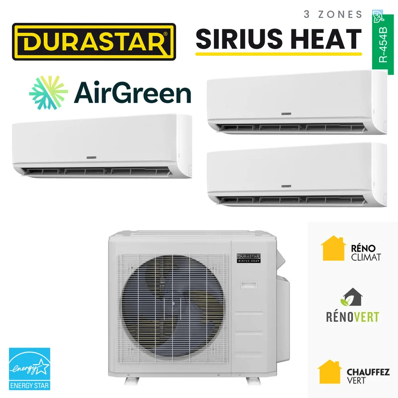 Thermopompe 3-Zones DURASTAR Sirius Heat | 48000 BTU - R454B