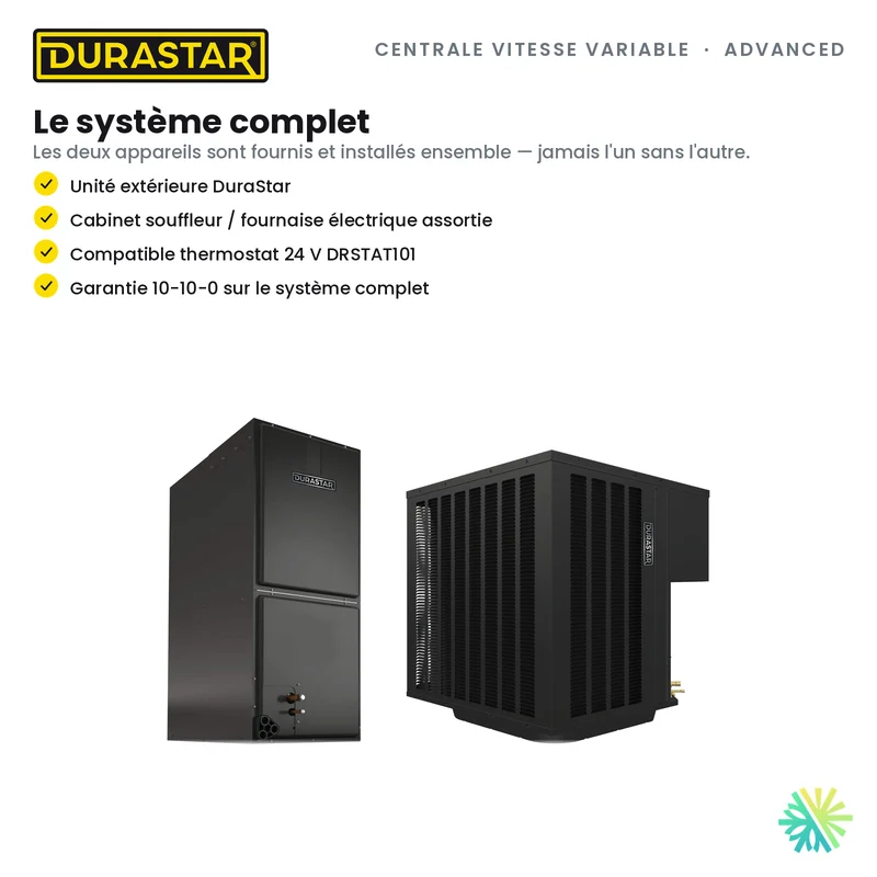 Thermopompe Centrale Vitesse Variable DURASTAR Advanced | 2.5 Tonnes - 30000 BTU - R410A