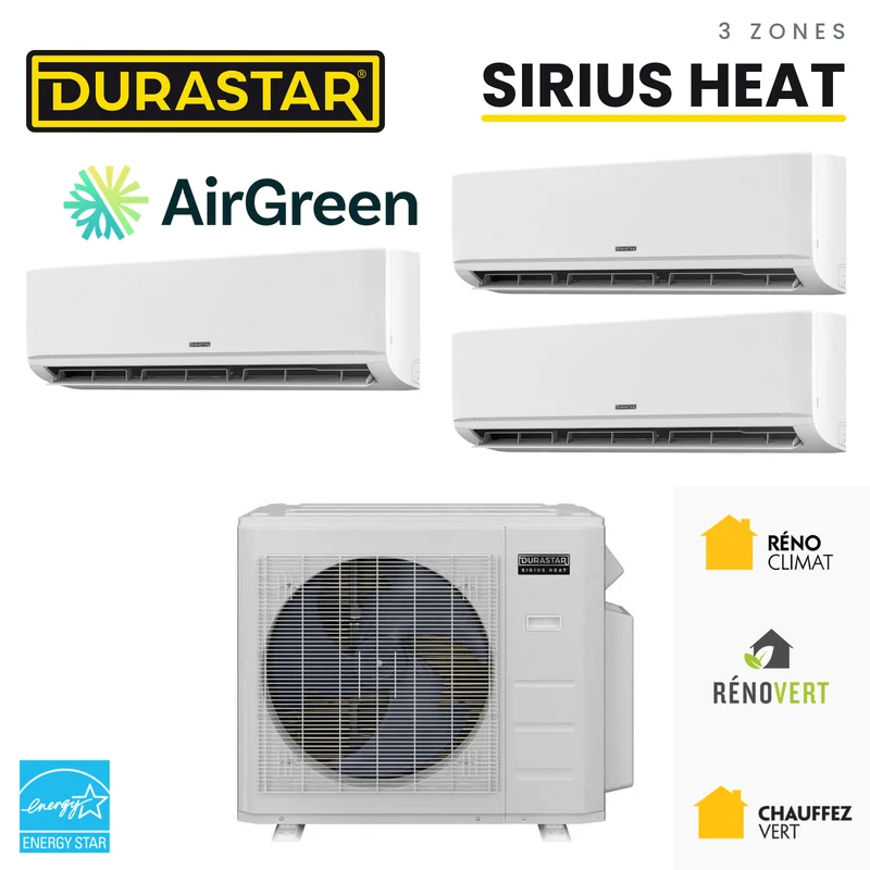 Thermopompe 3-Zones DURASTAR Sirius Heat | 36000 BTU - R410A