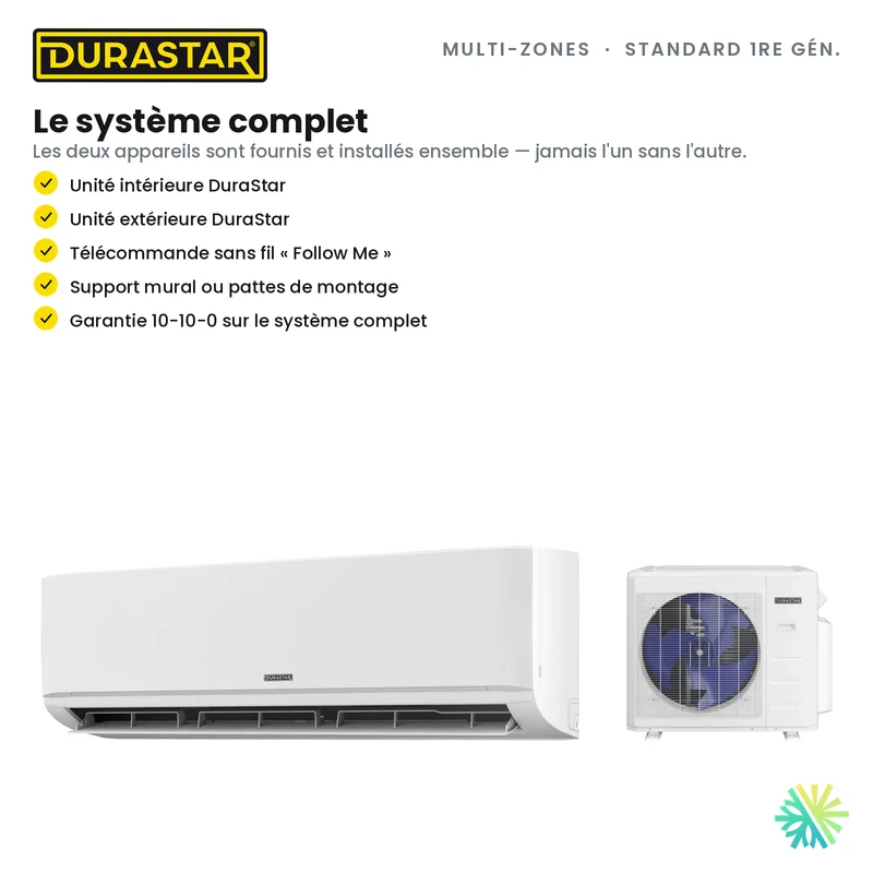 Thermopompe 2-Zones DURASTAR Standard 1re génération | 18000 BTU - R410A