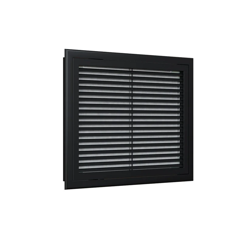 Grille de reprise porte-filtre à ailettes droites aluminium noir mat de 500x400
