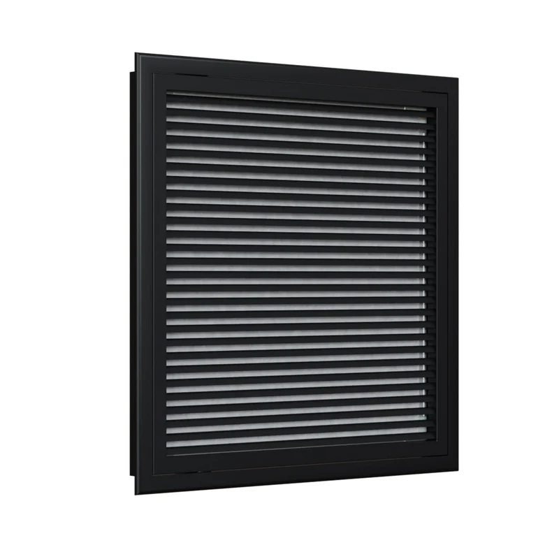 Grille de reprise porte-filtre à ailettes droites aluminium noir mat de 600x600