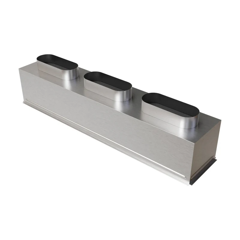 Plénum acier isolé de 1000 x 200 mm avec 3 piquages arrières de diamètre 200 mm
