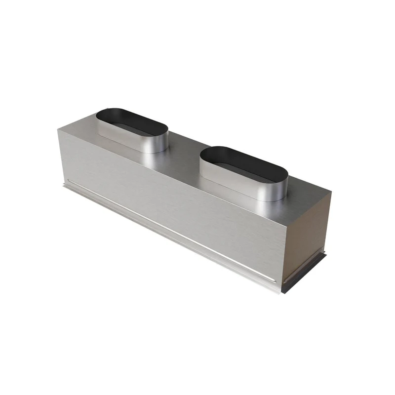 Plénum acier isolé de 800 x 200 mm avec 2 piquages arrières de diamètre 200 mm