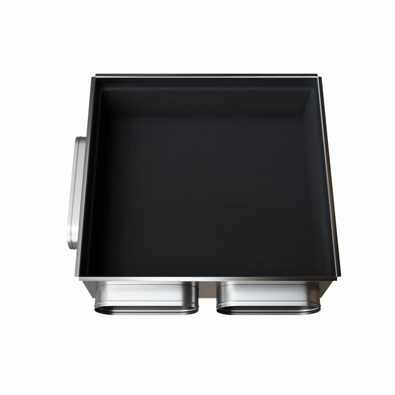 Plénum acier isolé de 600 x 600 mm avec 2 piquages latéraux Ø 200 + 1x Ø 250 mm