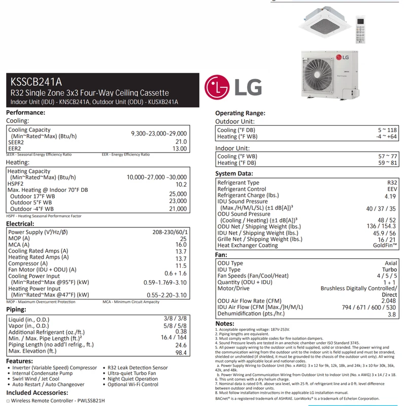LG : Plafonnier de type cassette 3x3 | 24 000 BTU