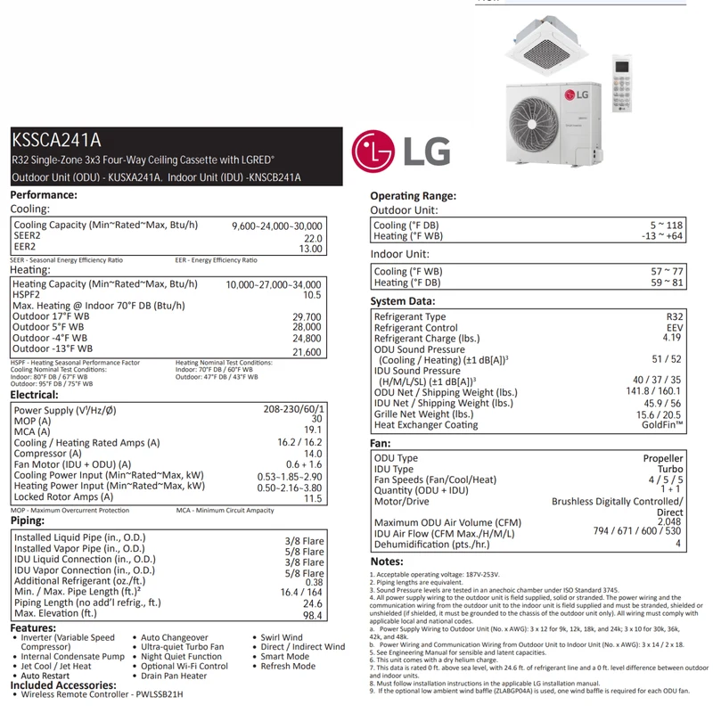 LG : Plafonnier de type cassette 3X3 LGRED | 24 000 BTU